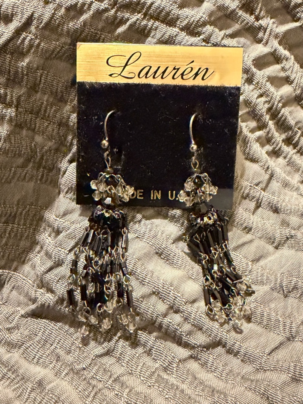 Lauren Black Beaded Tassel Drop Earrings